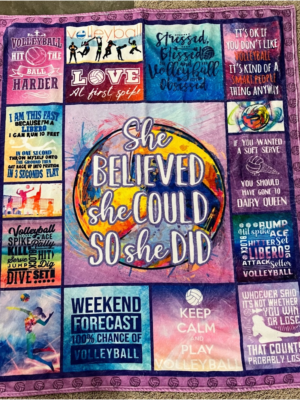 Multi-Color Motivational Volleyball Throw Blanket